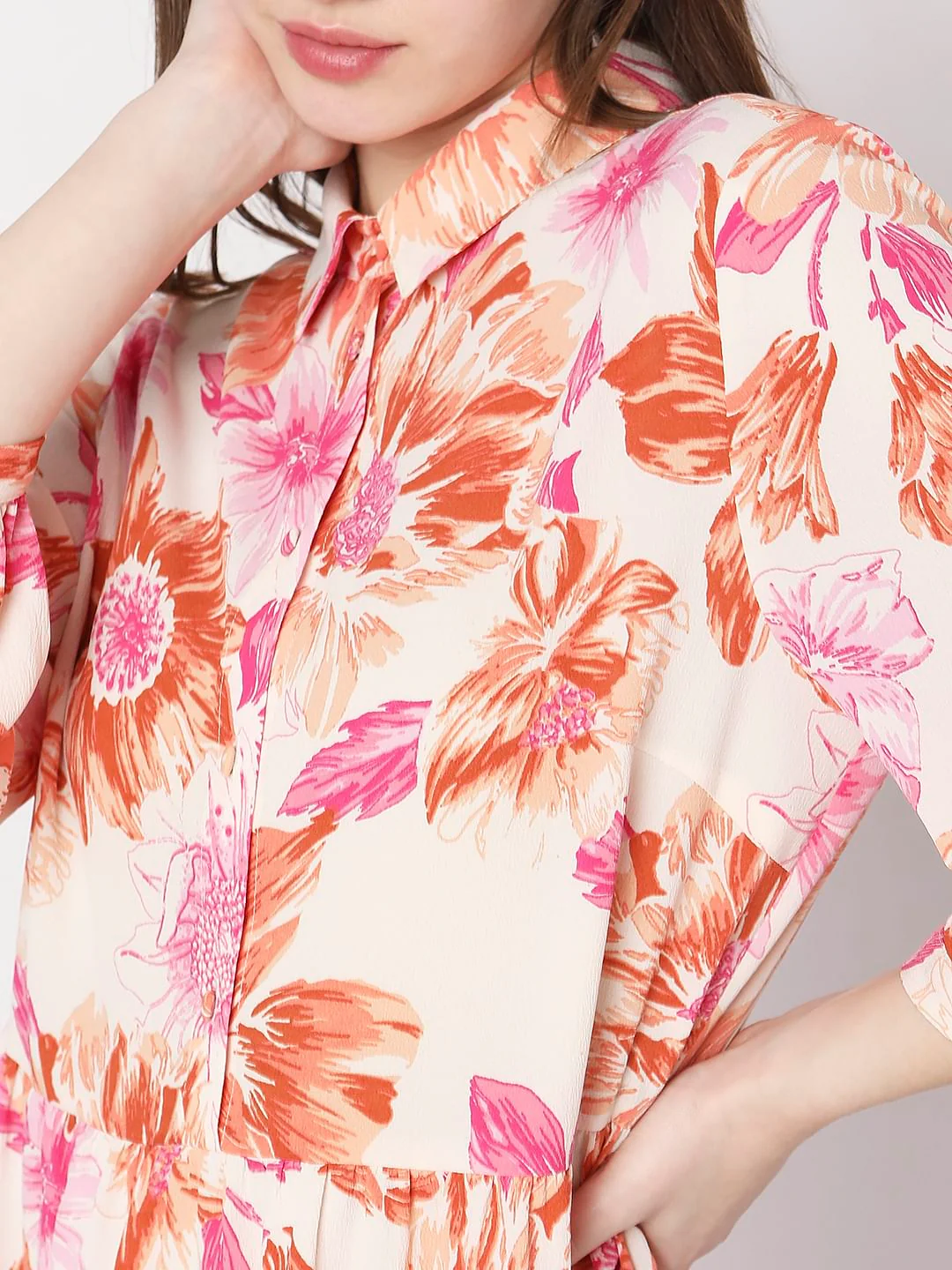 Beige Floral Print Shift Dress - Image 6