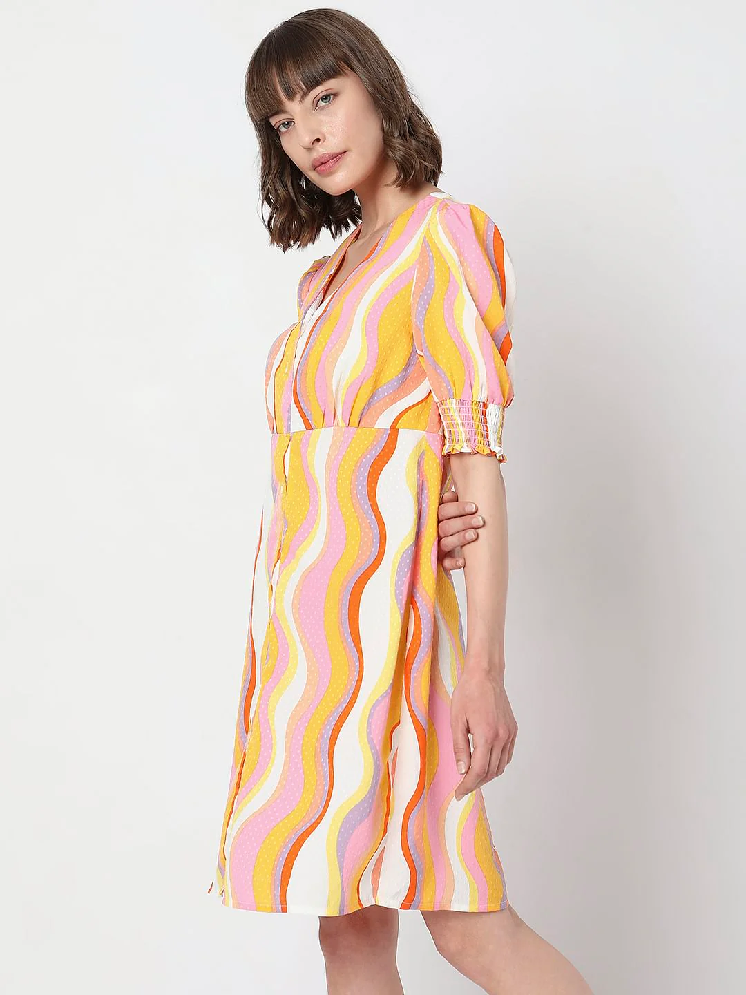 Pink Abstract Print Mini Dress - Image 3
