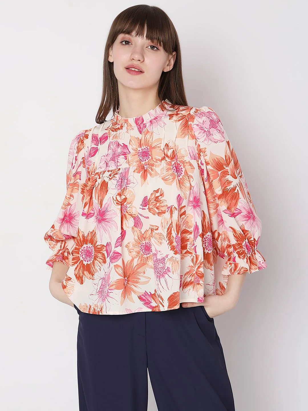White Floral High Neck Top - Image 2