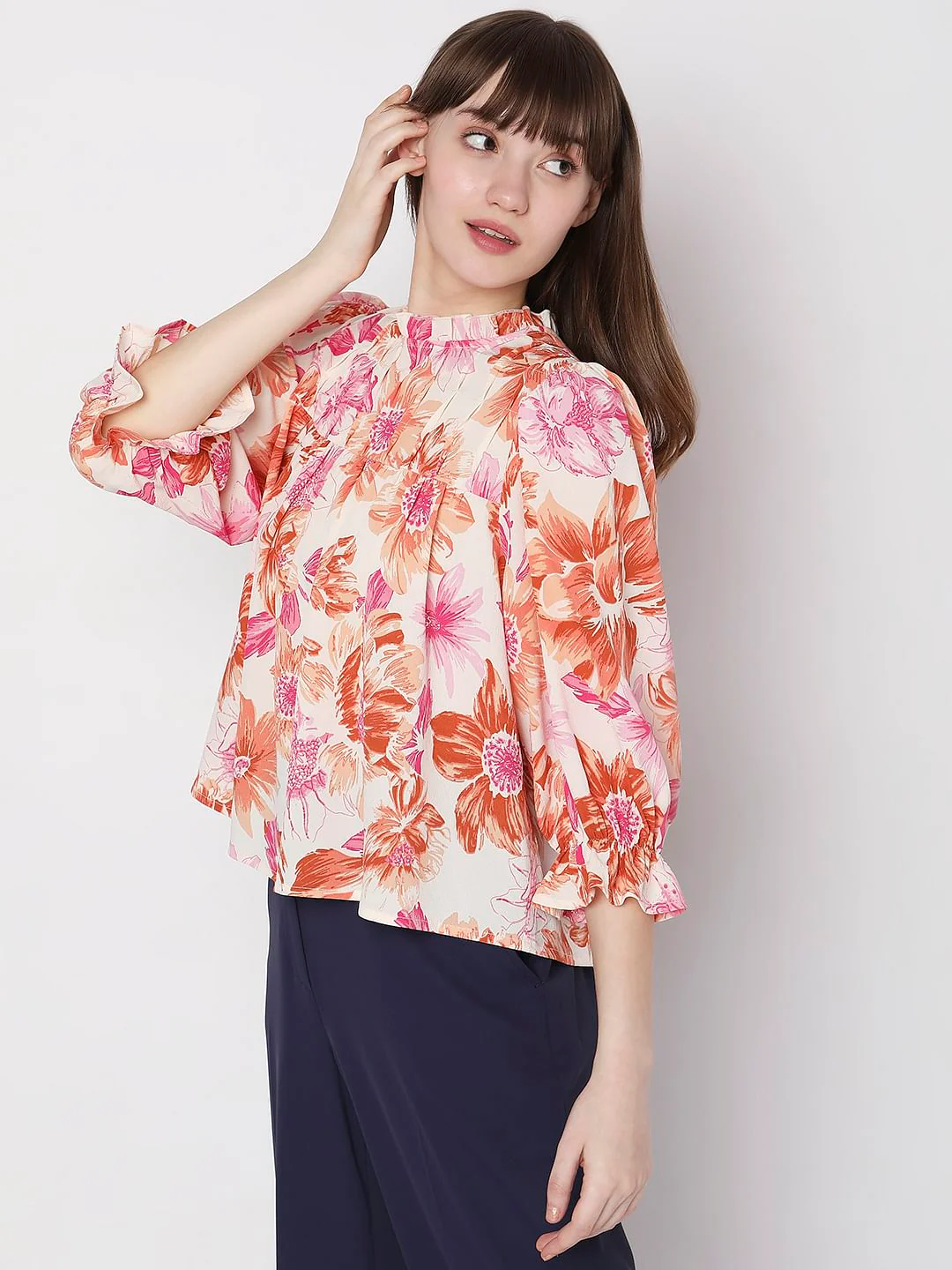 White Floral High Neck Top - Image 3
