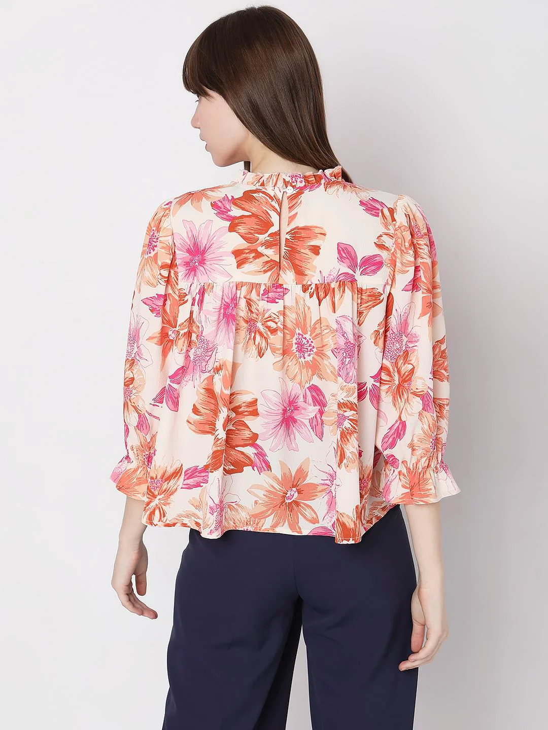 White Floral High Neck Top - Image 4