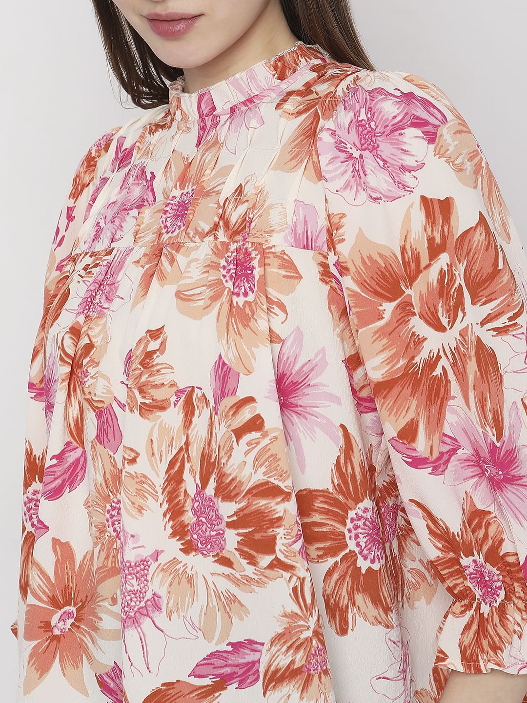 White Floral High Neck Top - Image 6