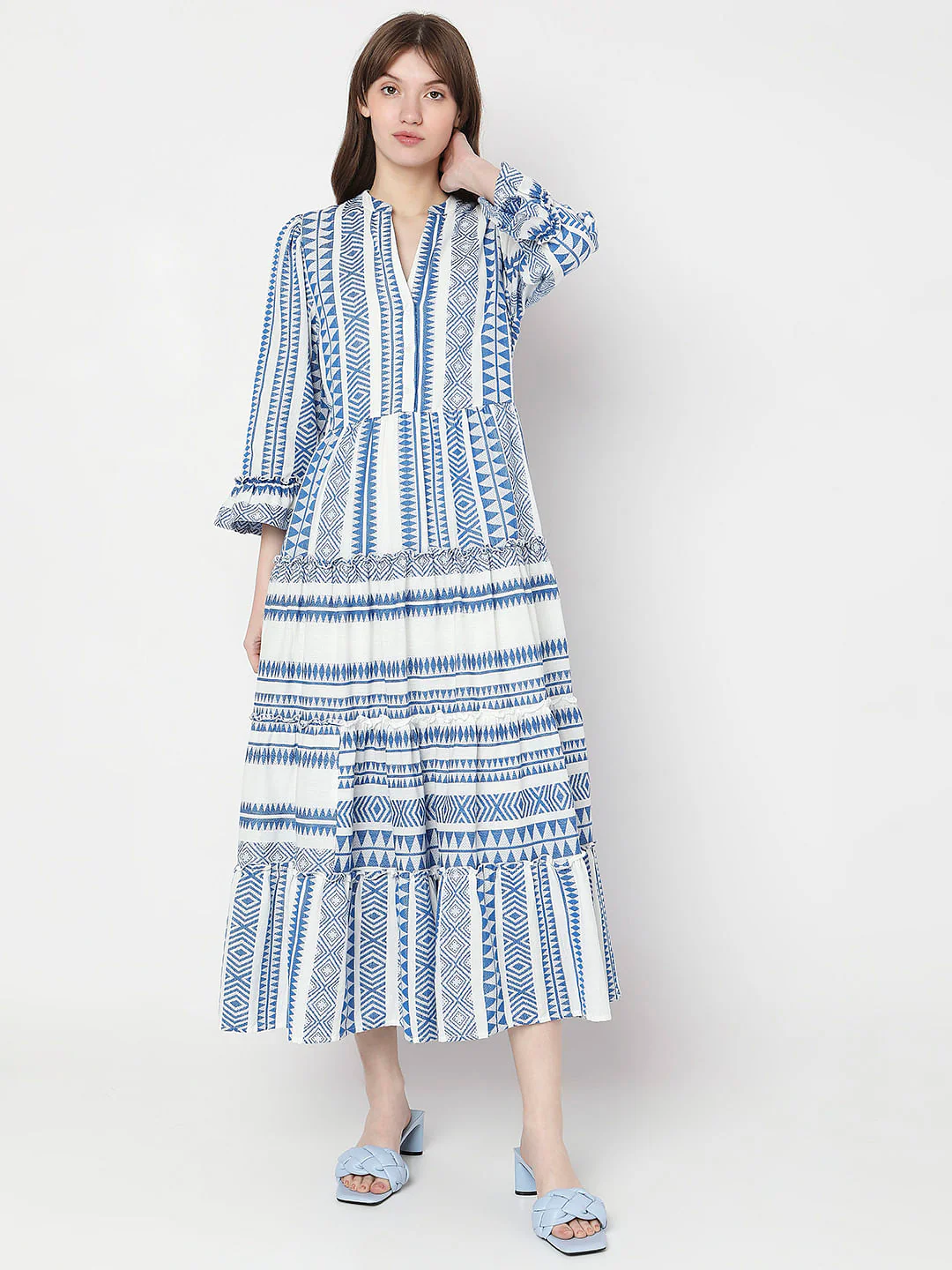Blue Aztec Print Maxi Dress - Image 2
