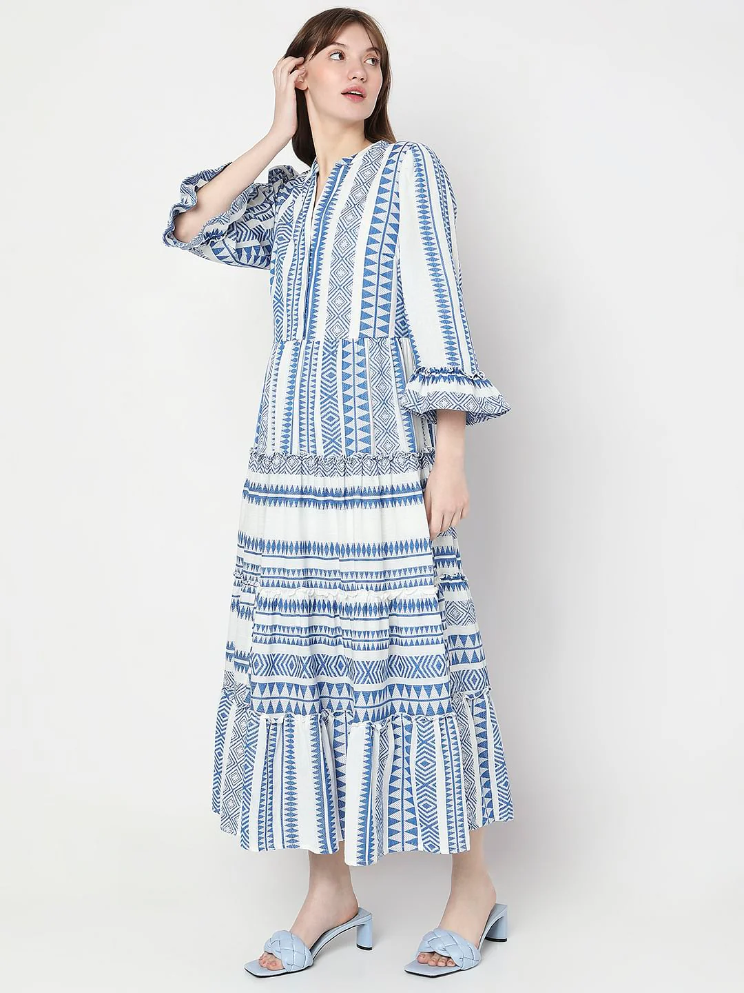 Blue Aztec Print Maxi Dress - Image 3