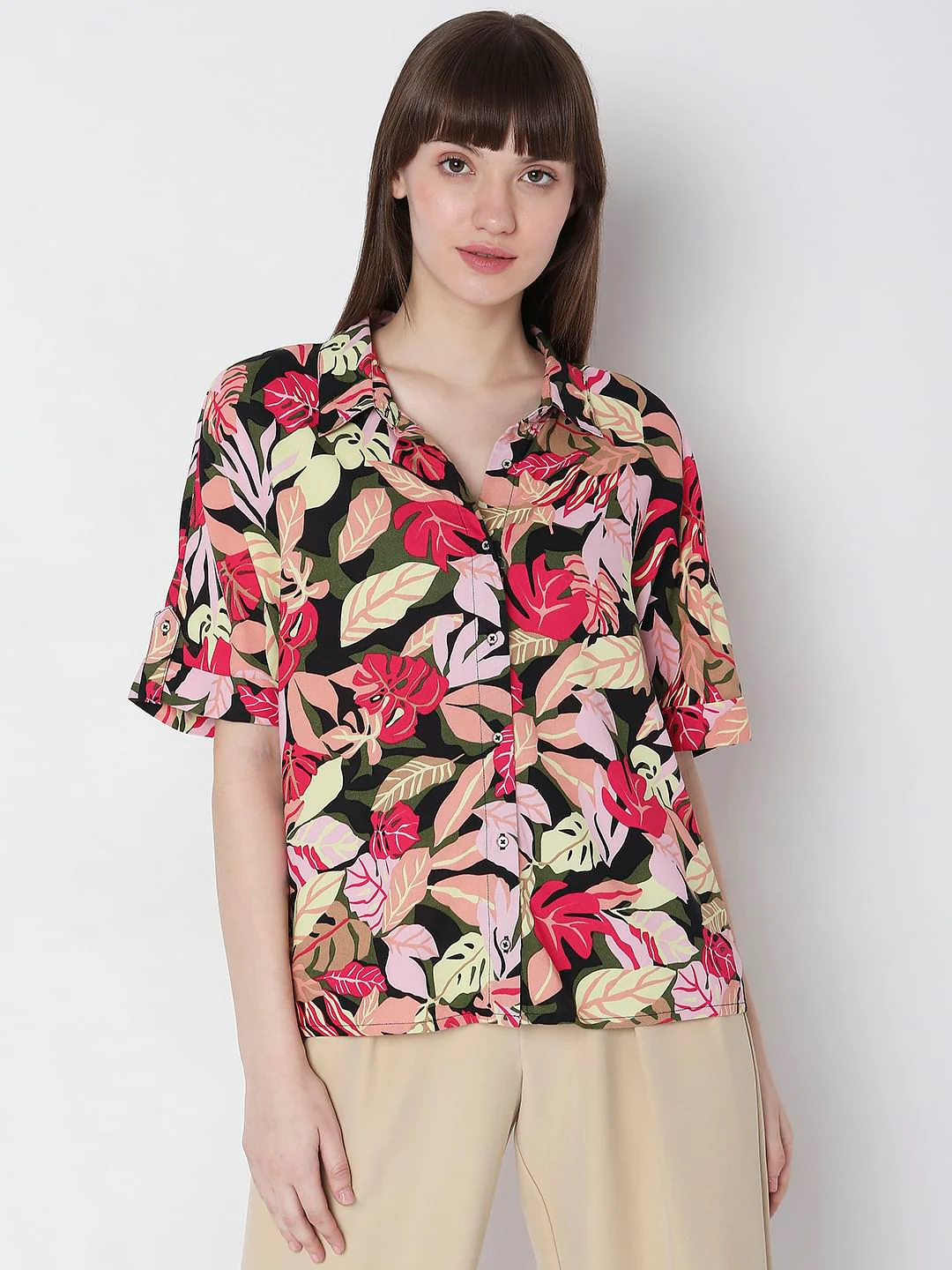 Black Tropical Print Shirt - Image 2