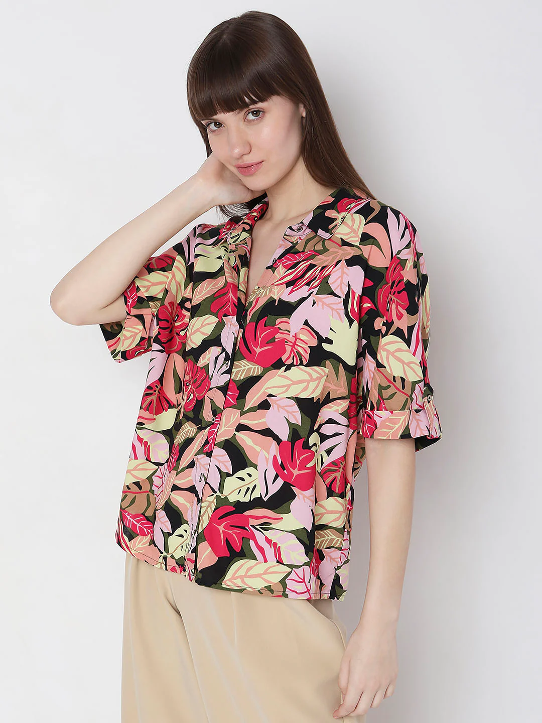 Black Tropical Print Shirt - Image 3