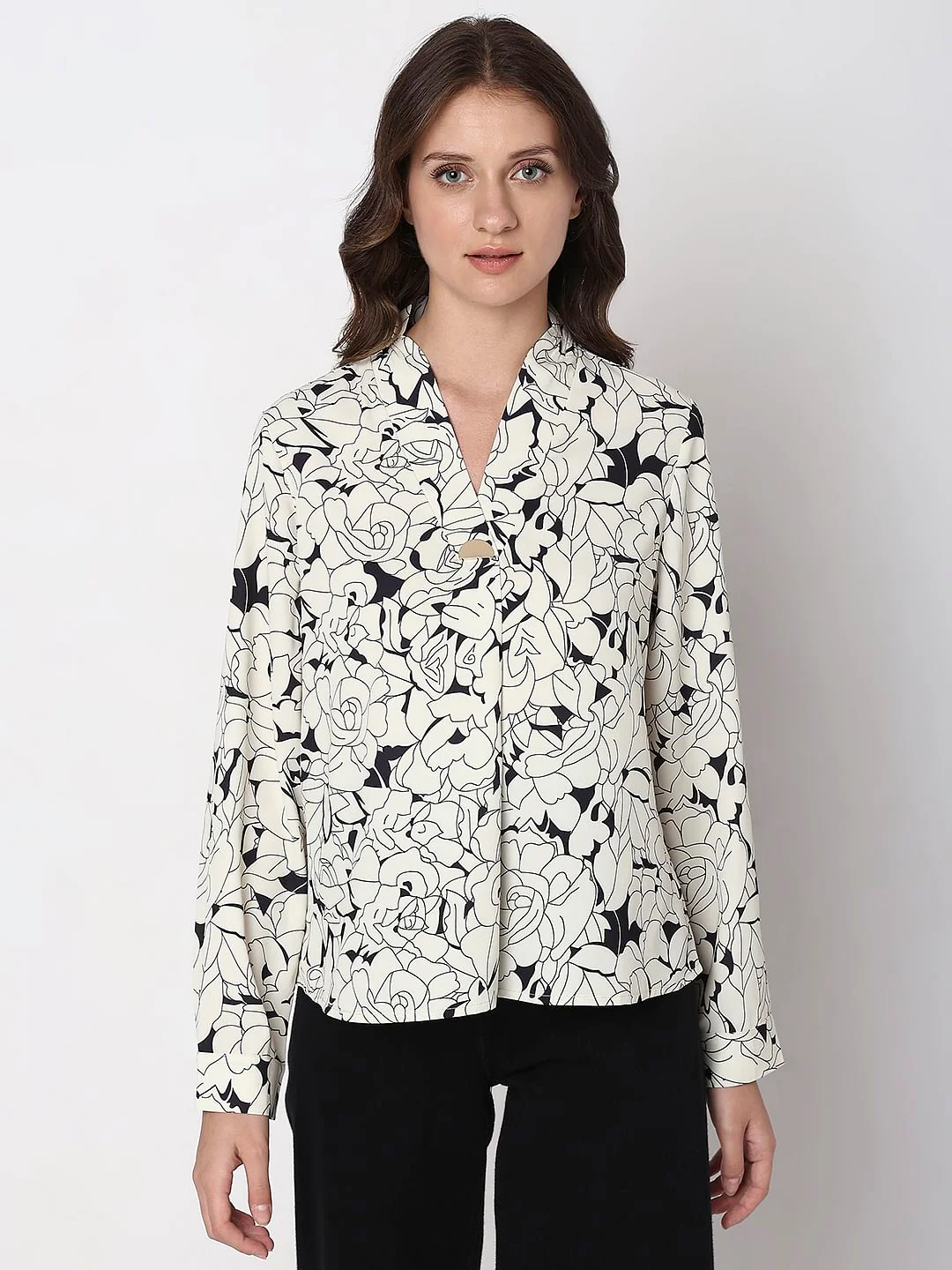 Off-White Floral V-Neck Top - Image 2