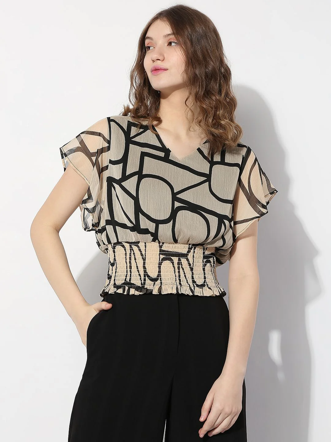 Beige Typographic Print Top - Image 2