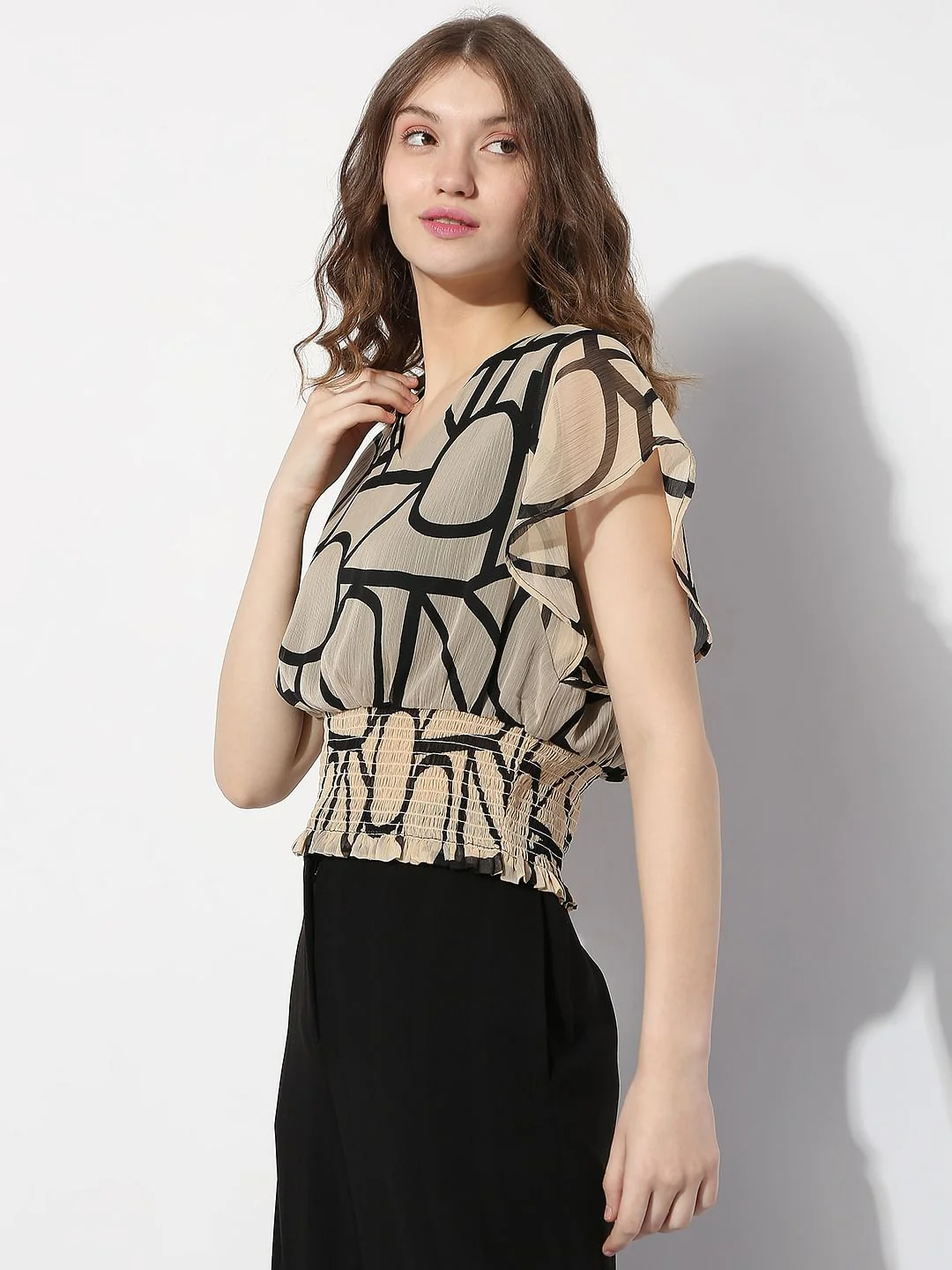 Beige Typographic Print Top - Image 3