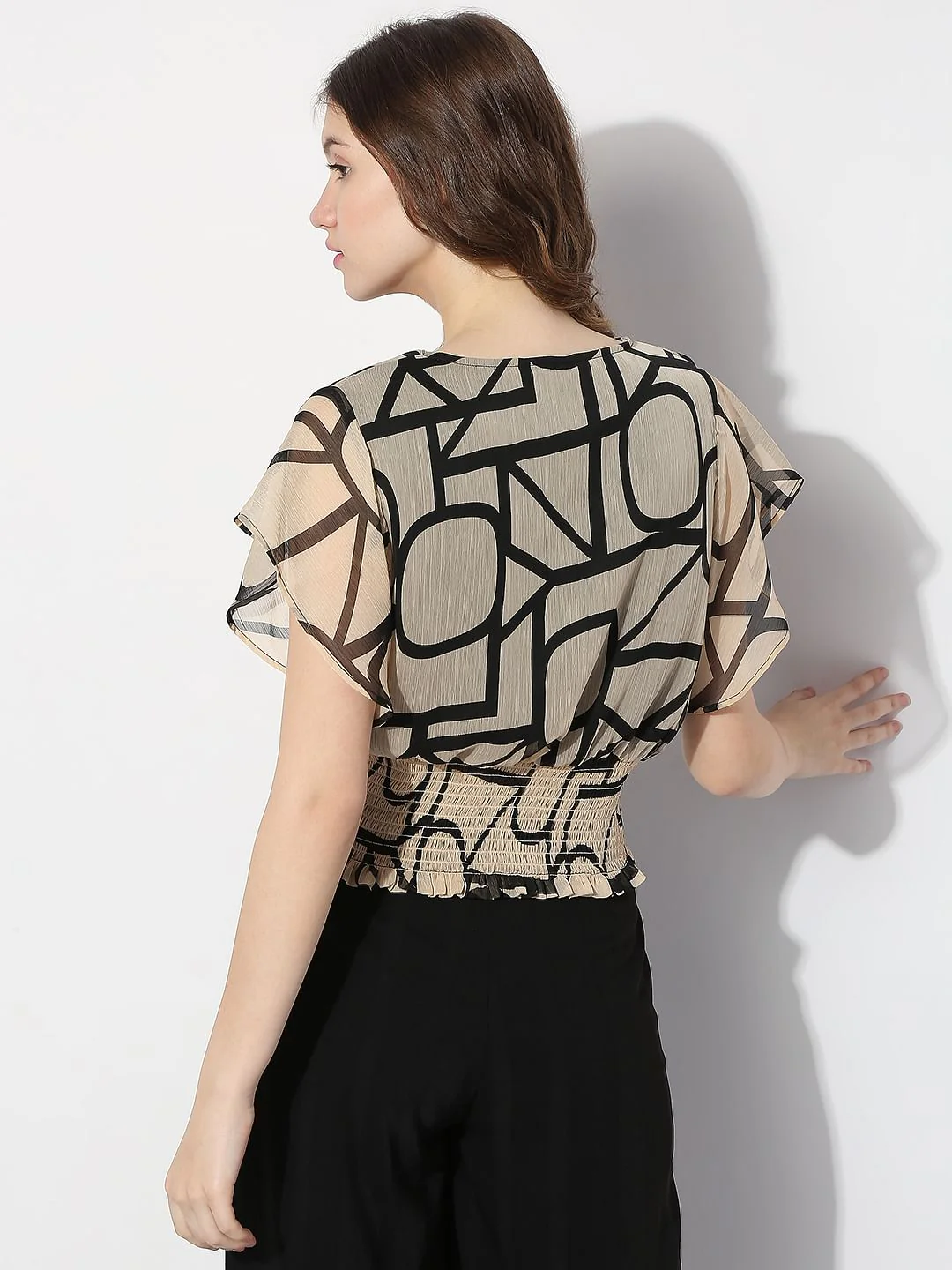 Beige Typographic Print Top - Image 4