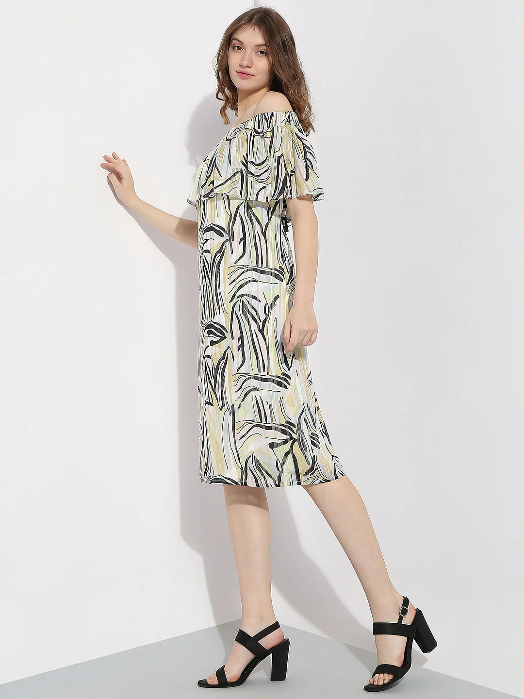 White Printed Off-Shoulder Midi Dress - Image 3
