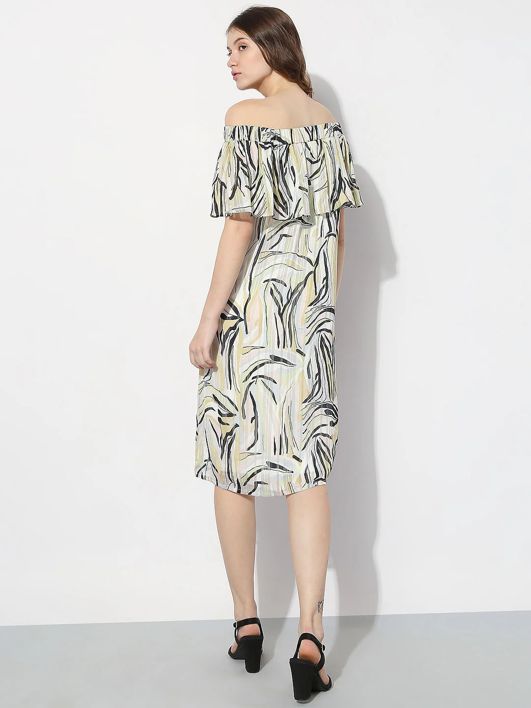 White Printed Off-Shoulder Midi Dress - Image 4