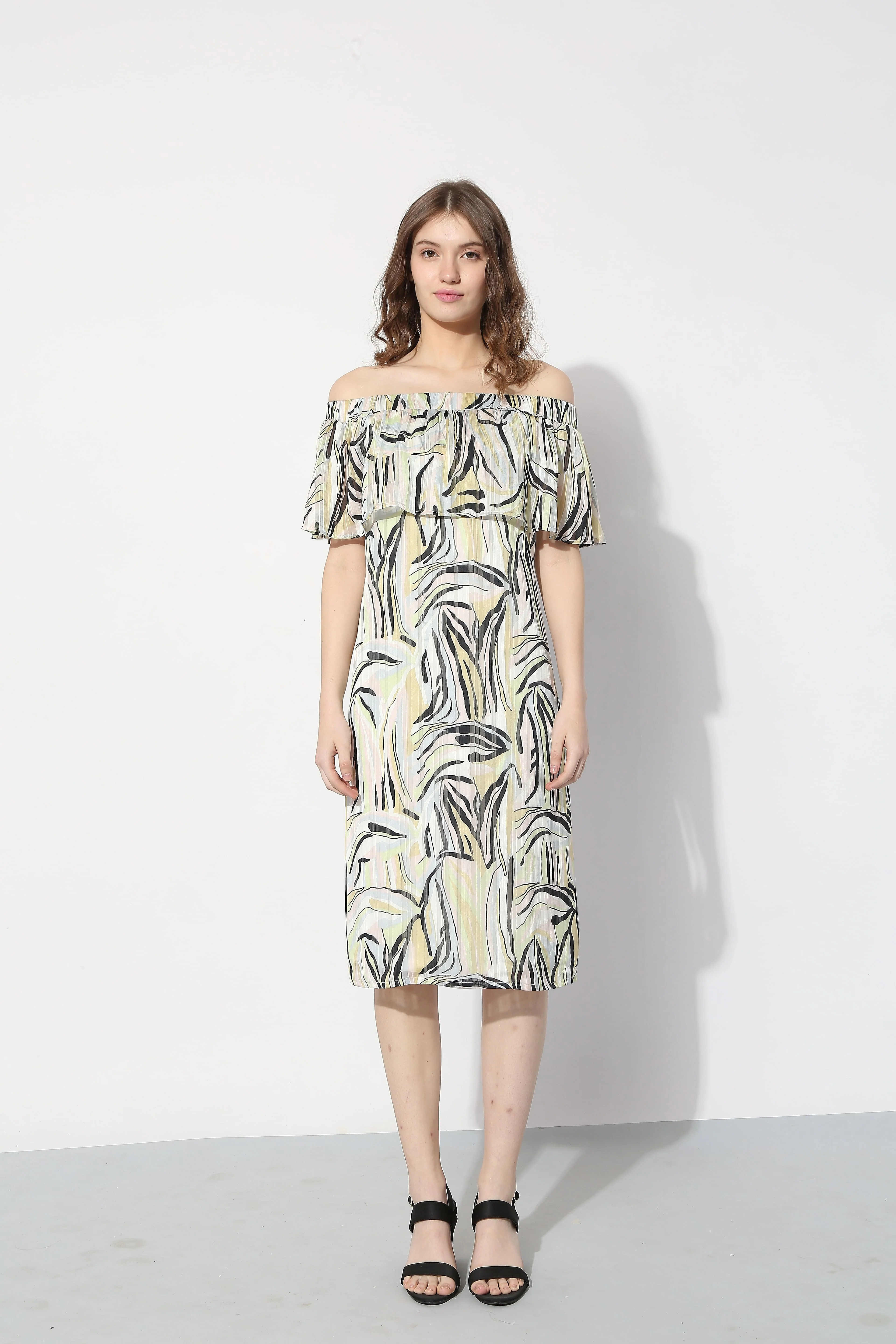 White Printed Off-Shoulder Midi Dress - Image 7