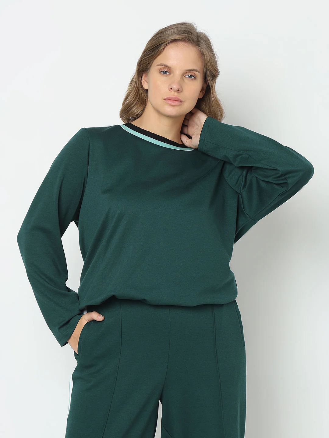 Curve Green Striped Co-Ord Set Sweatshirt - Image 2