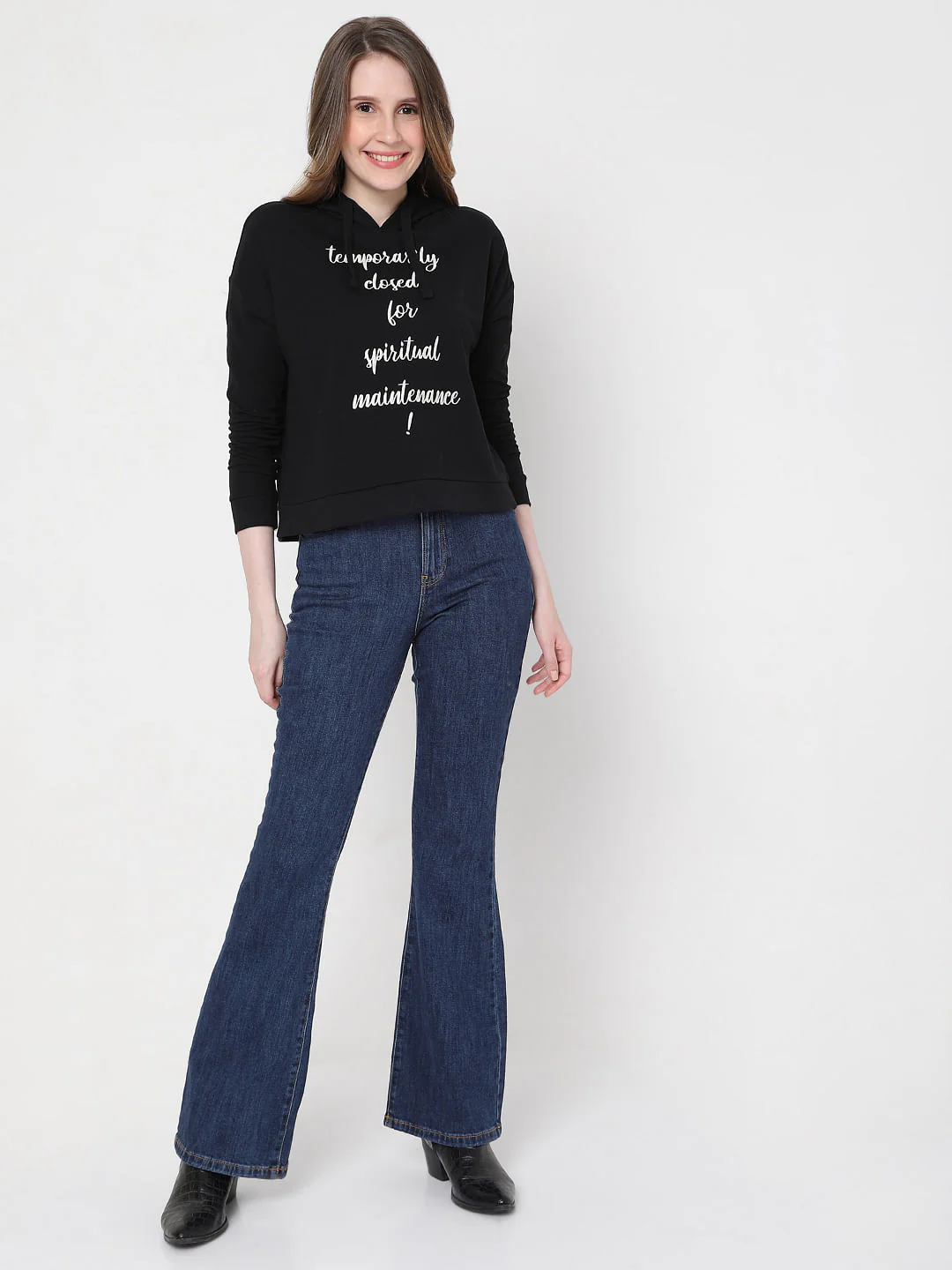 Black Slogan Print Hooded Sweatshirt - Image 5