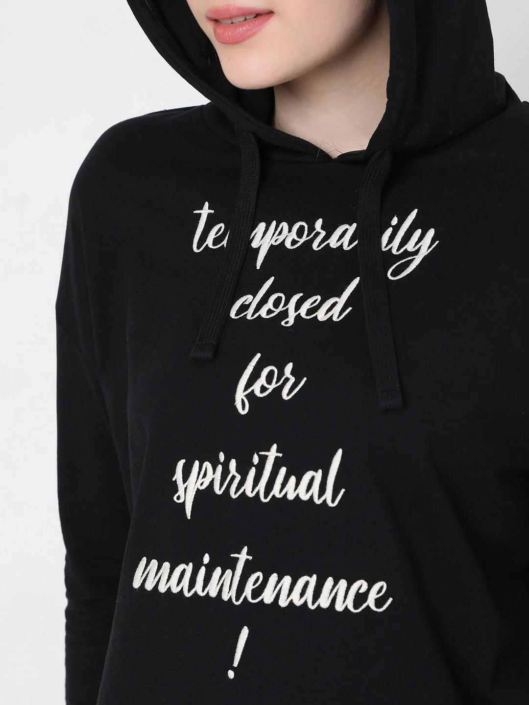 Black Slogan Print Hooded Sweatshirt - Image 6