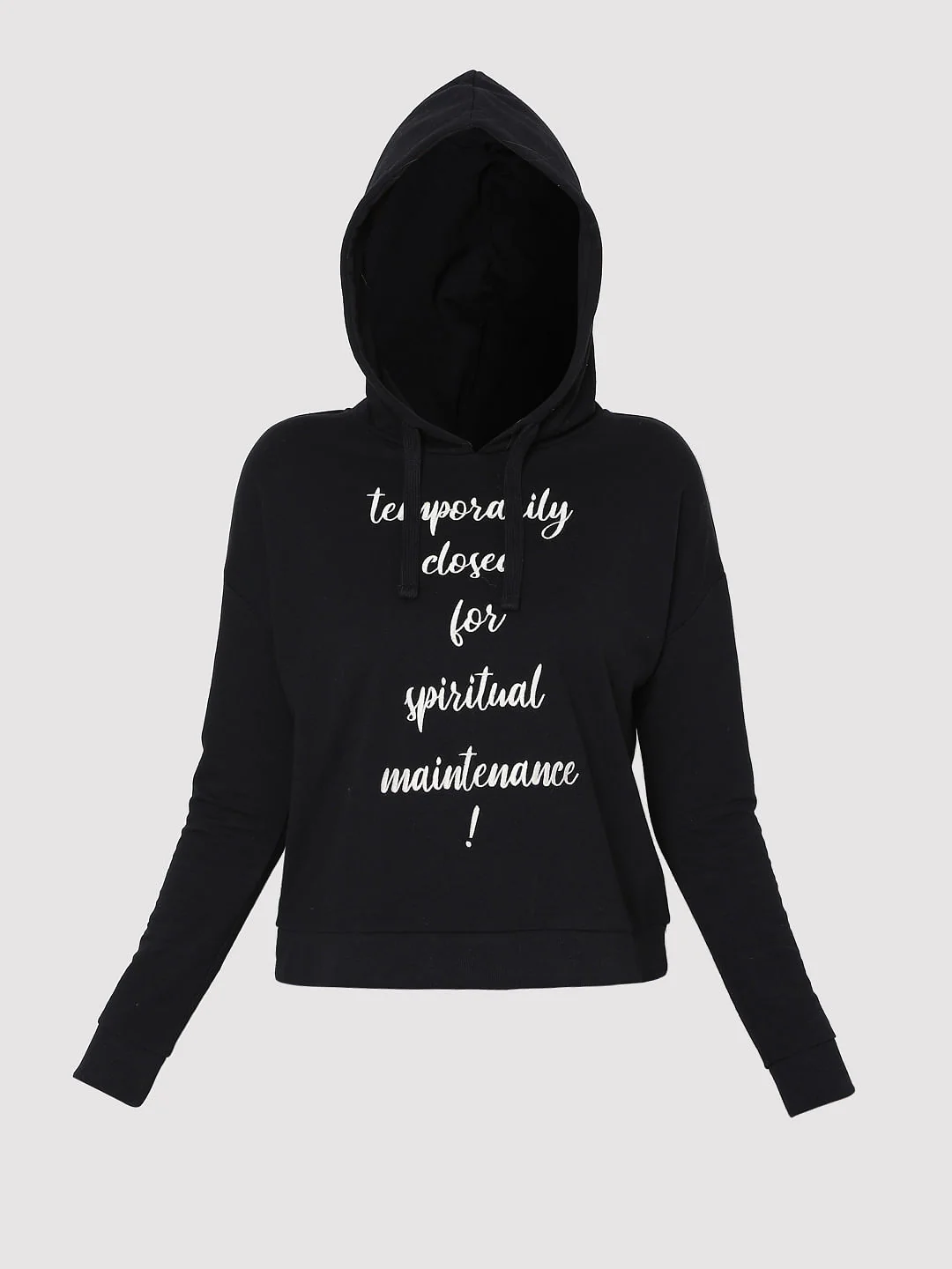 Black Slogan Print Hooded Sweatshirt - Image 7