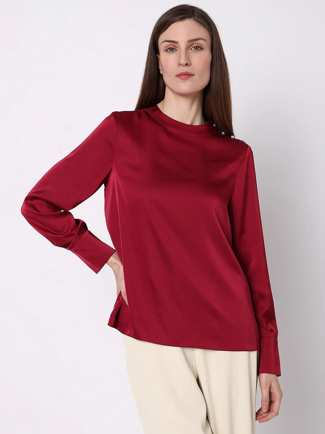 Red High Neck Satin Top - Image 2