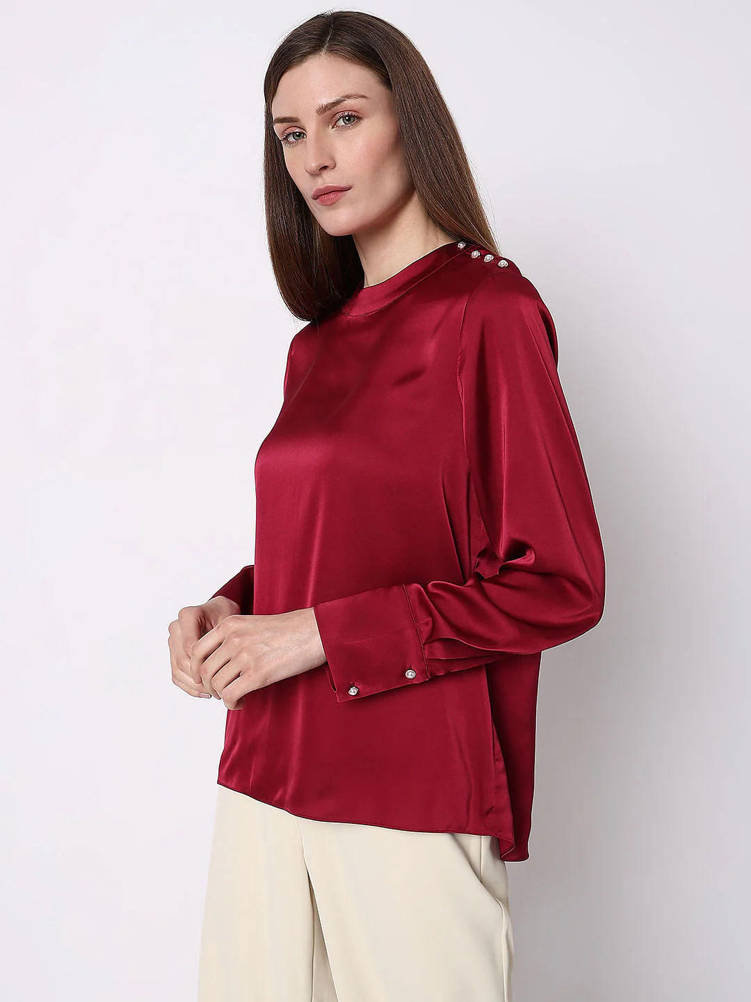 Red High Neck Satin Top - Image 3