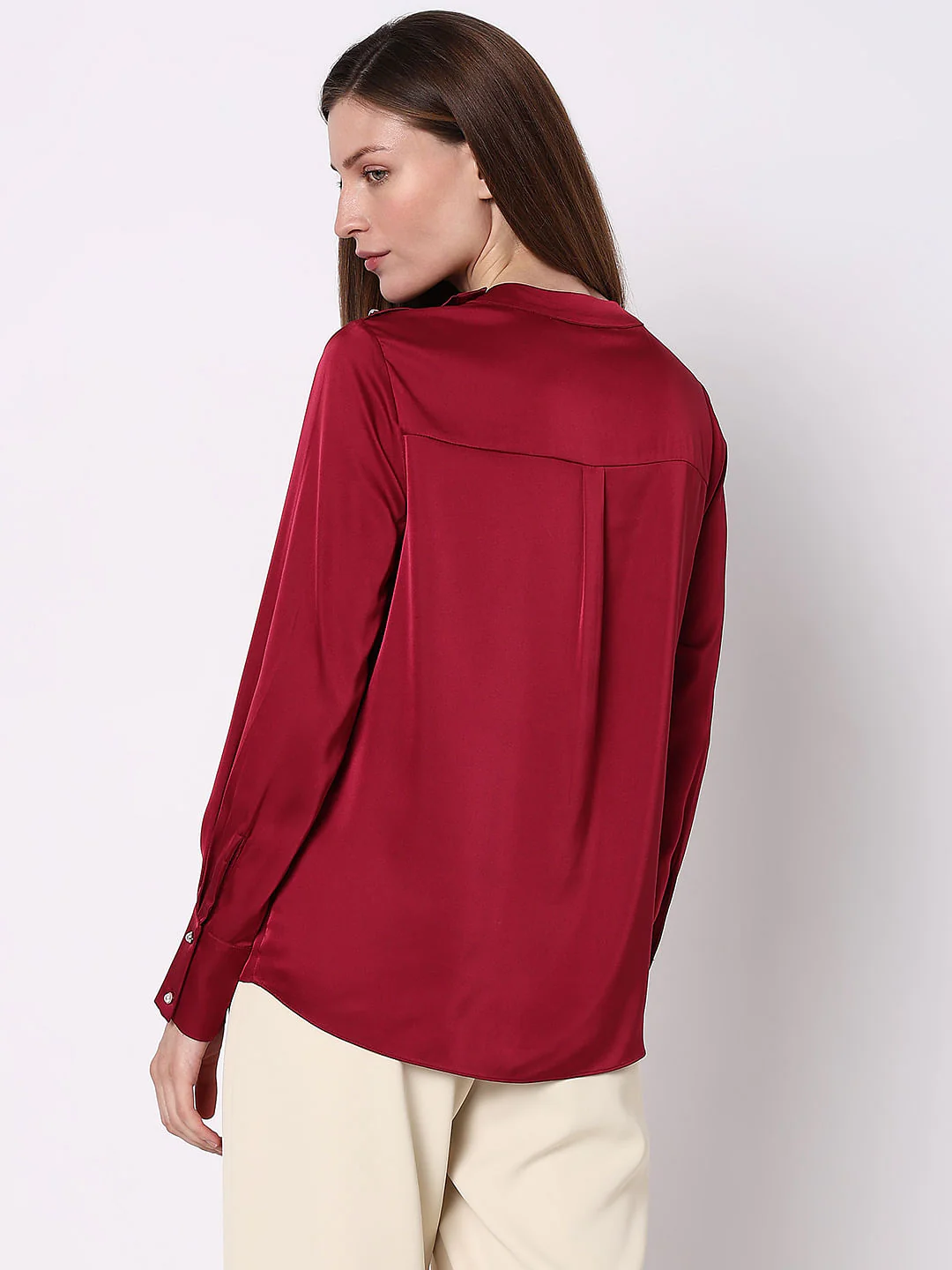 Red High Neck Satin Top - Image 4