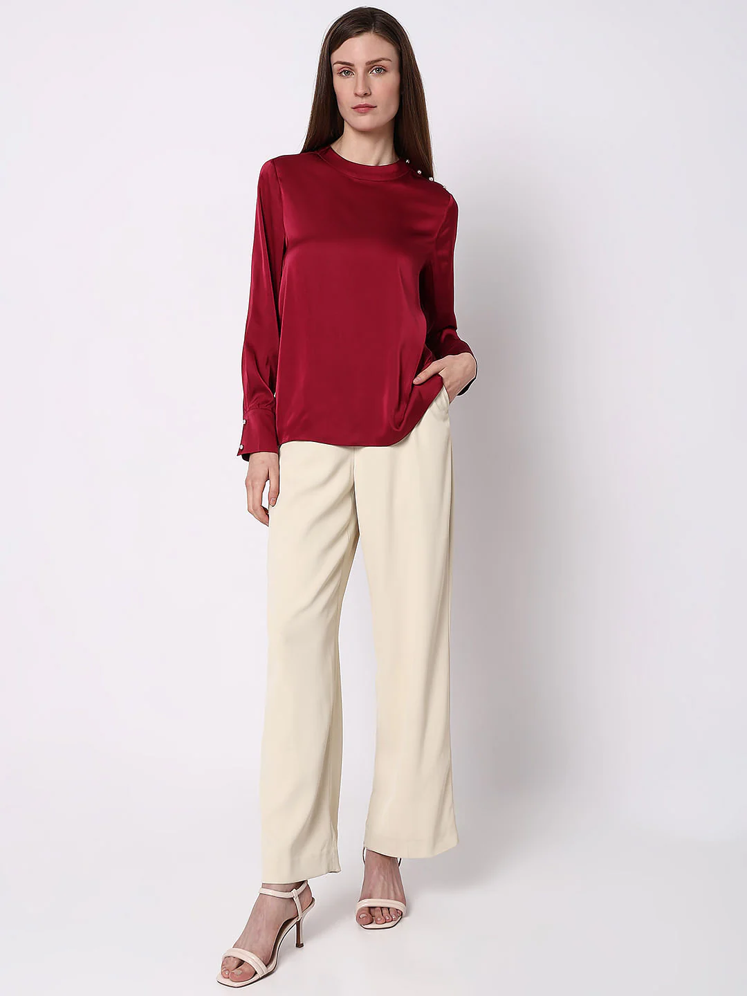 Red High Neck Satin Top - Image 5