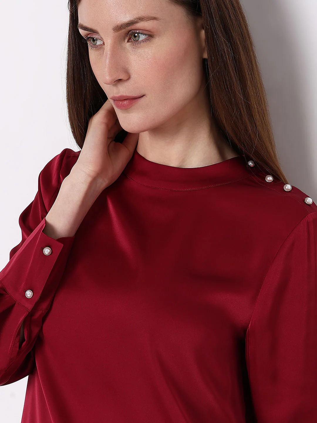 Red High Neck Satin Top - Image 6