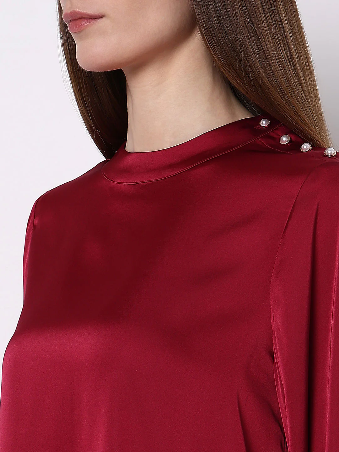 Red High Neck Satin Top - Image 8