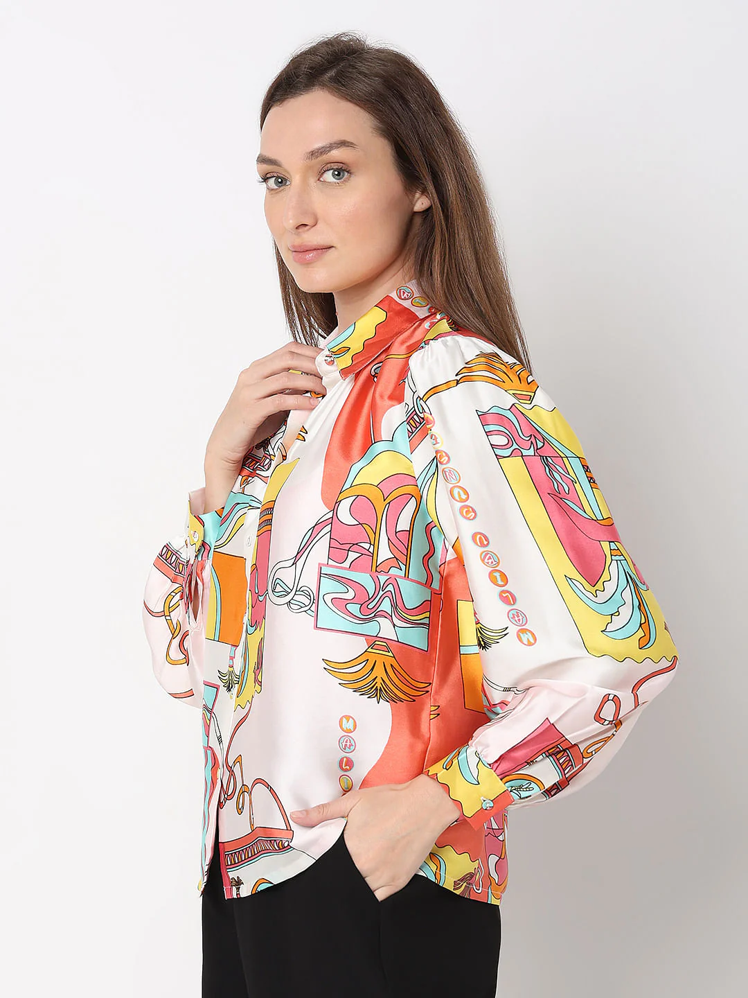Peach Printed Satin Shirt - Image 3