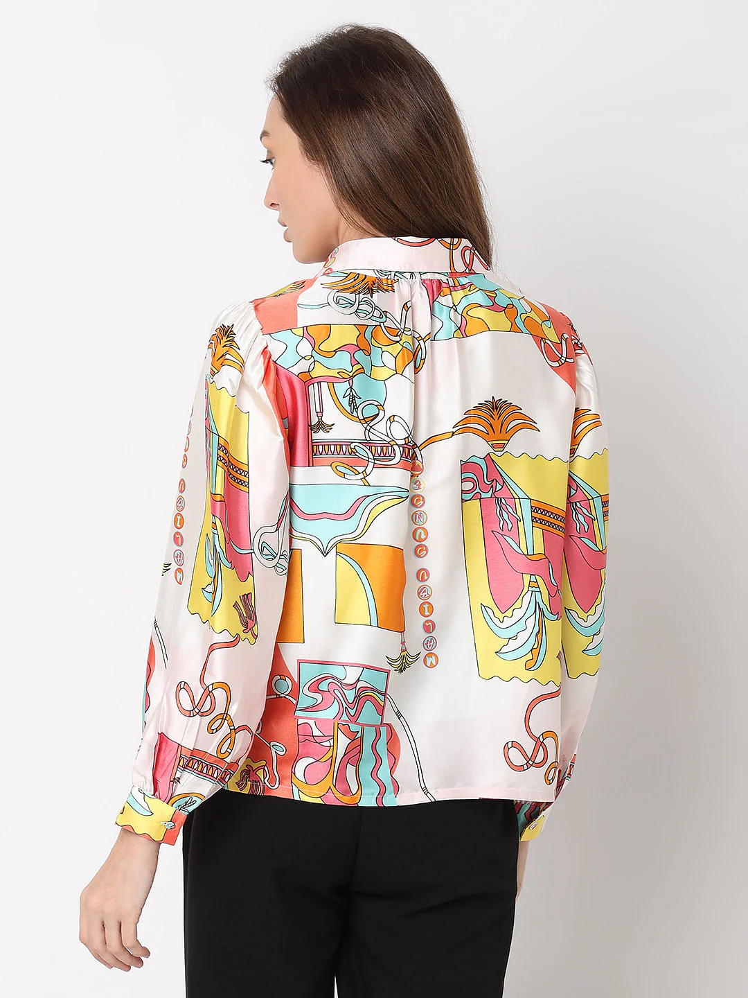 Peach Printed Satin Shirt - Image 4