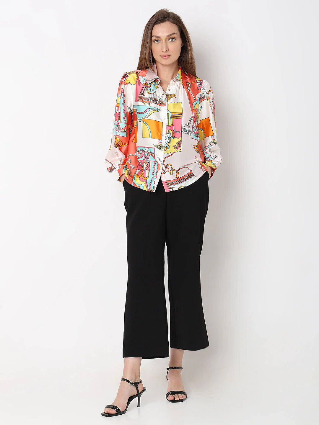 Peach Printed Satin Shirt - Image 5