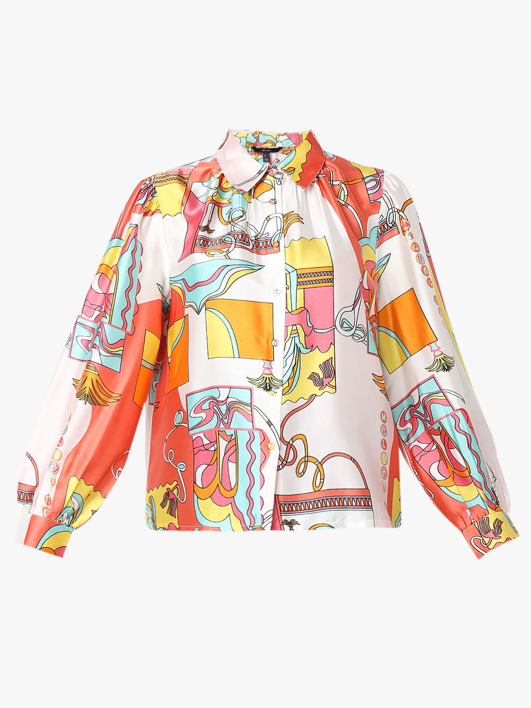 Peach Printed Satin Shirt - Image 7