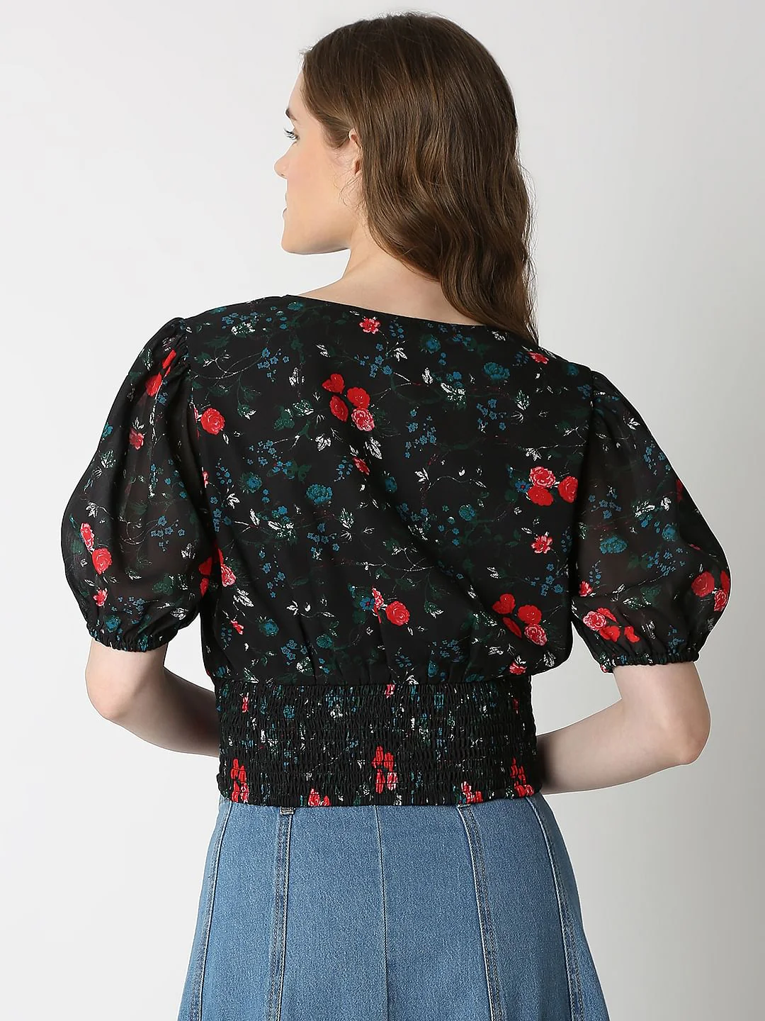 Black Printed Smocked Top - Image 4