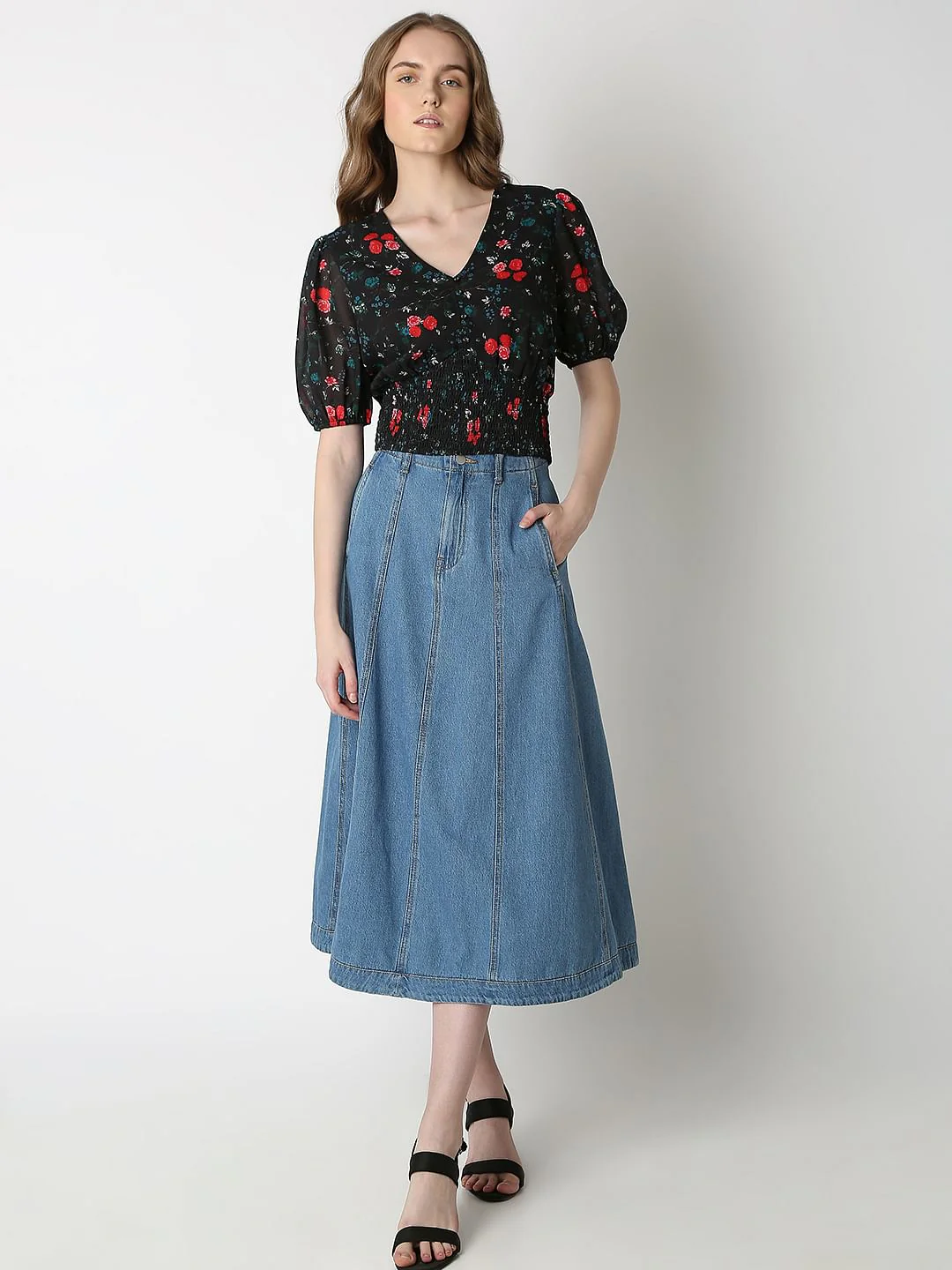 Black Printed Smocked Top - Image 5