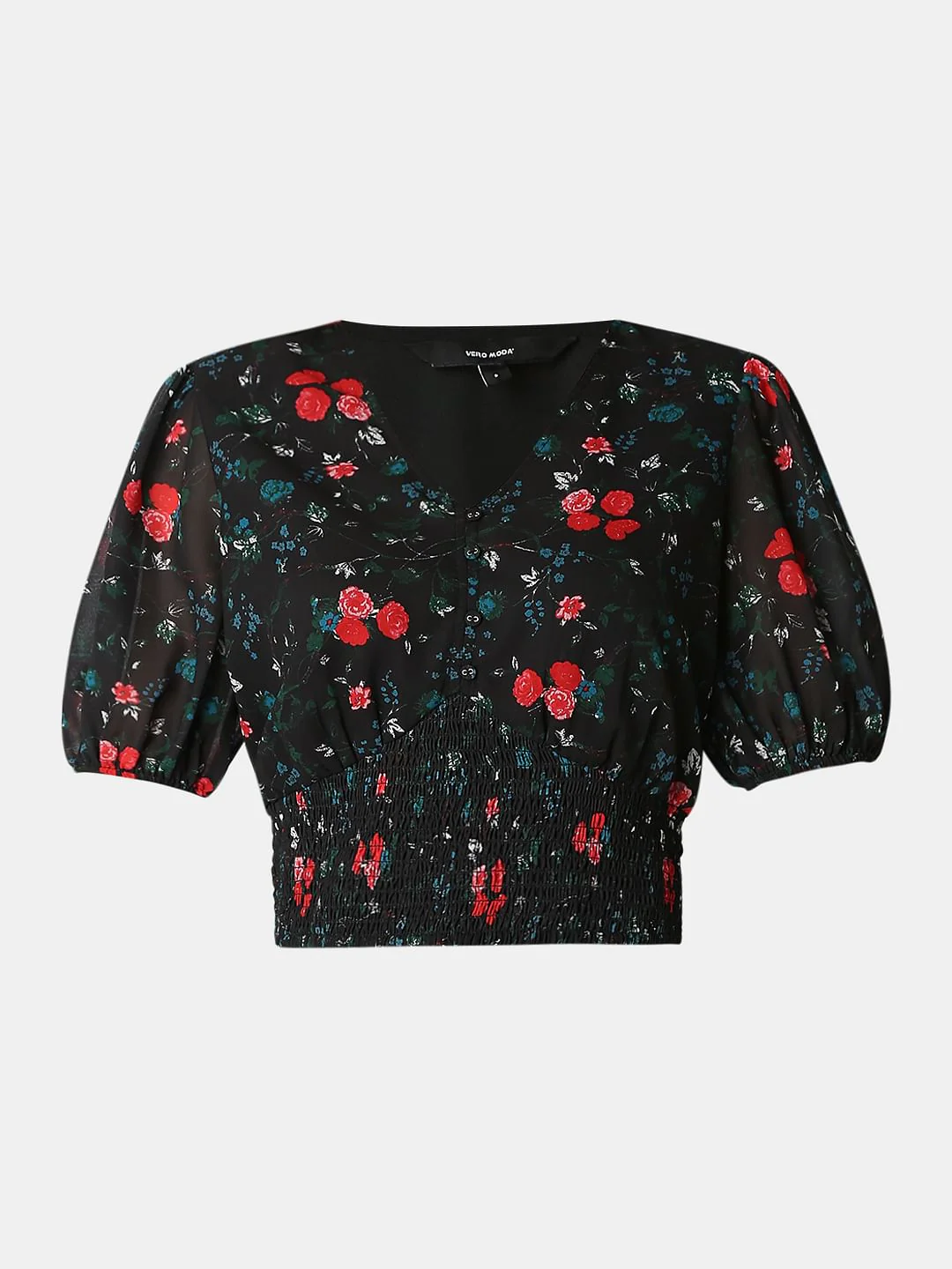 Black Printed Smocked Top - Image 7
