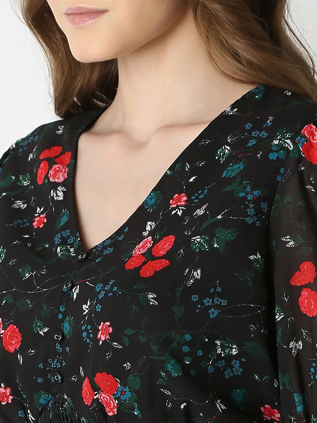 Black Printed Smocked Top - Image 8