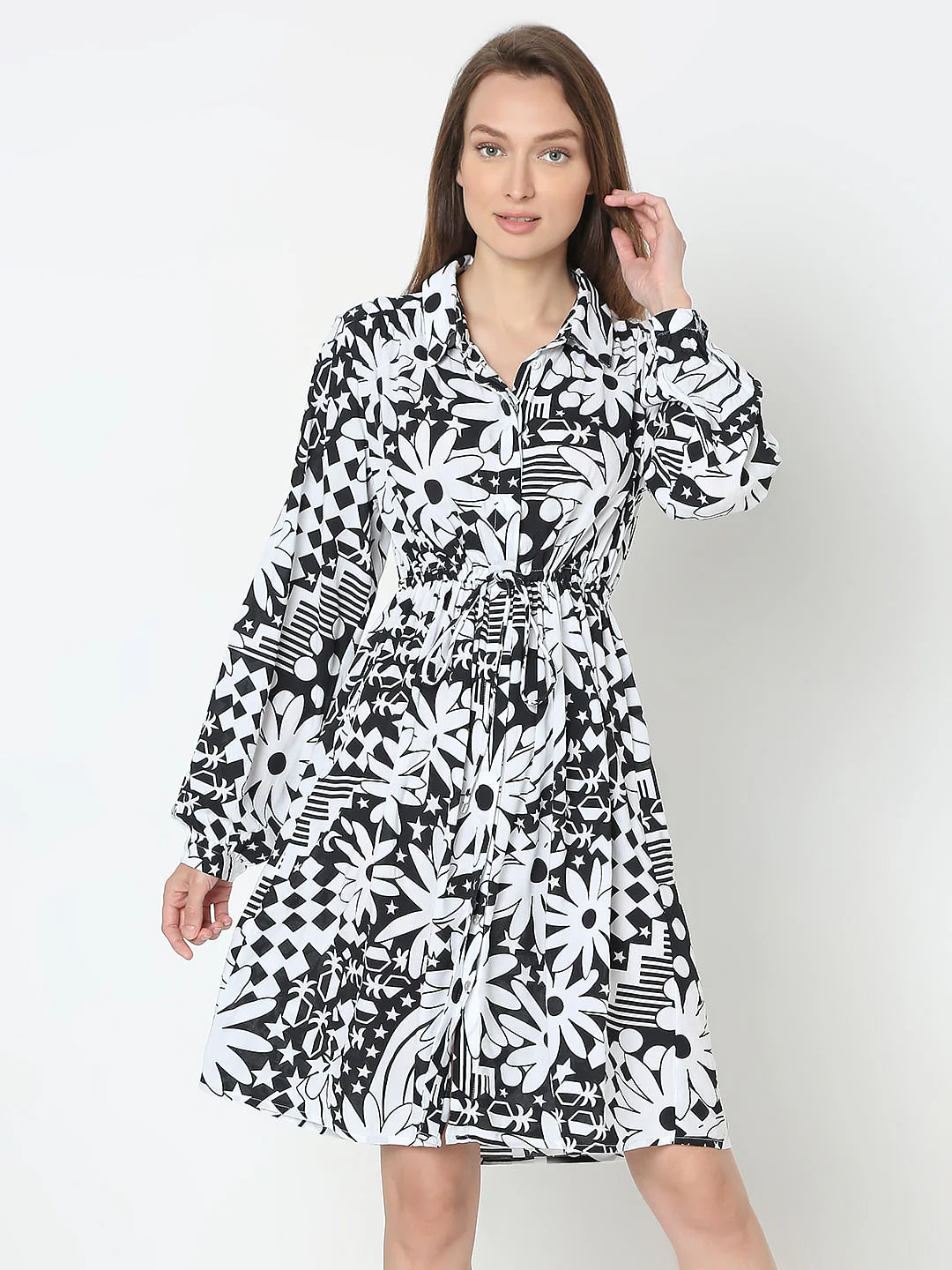 Black Printed Fit & Flare Dress - Image 2