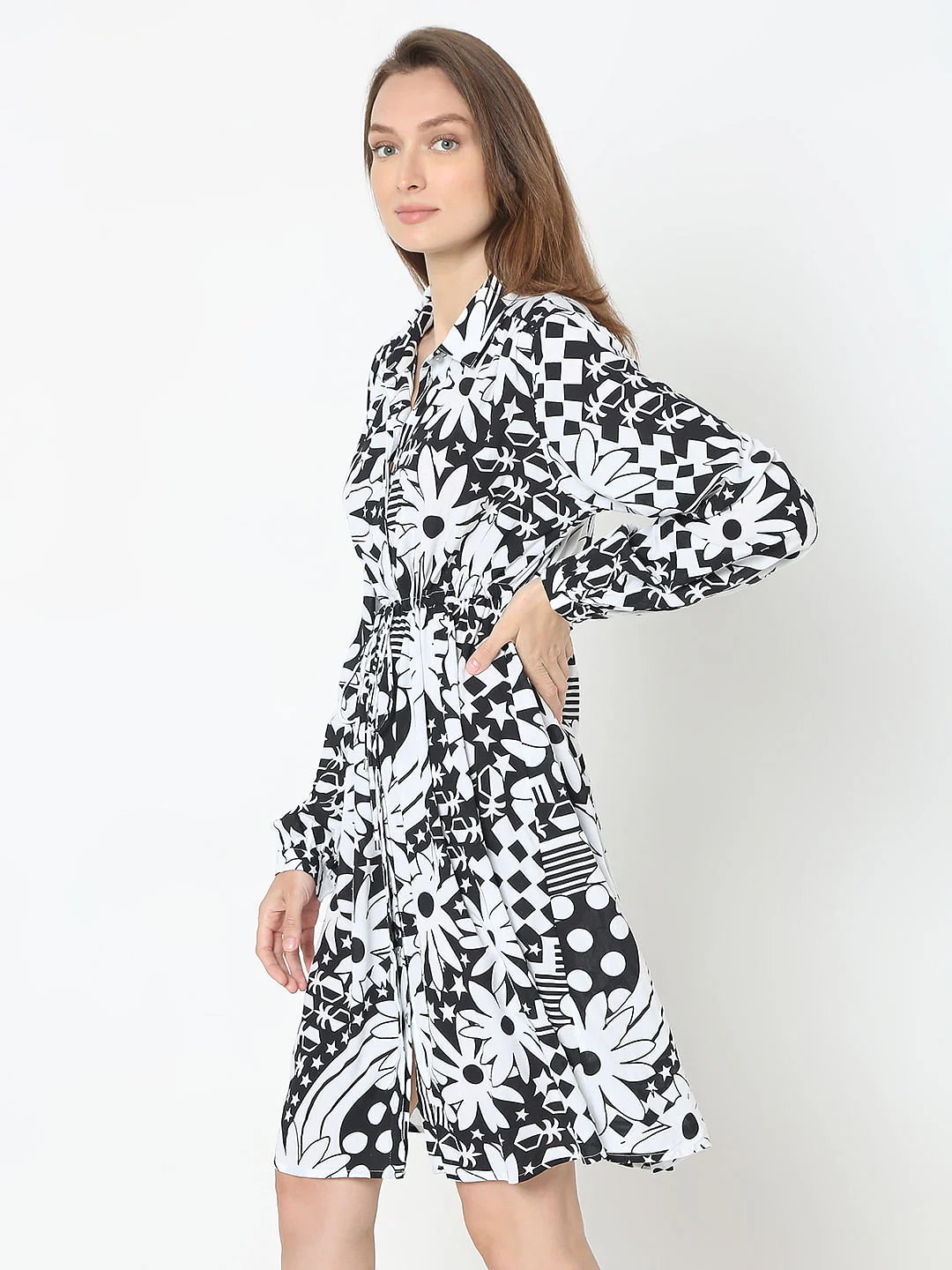 Black Printed Fit & Flare Dress - Image 3