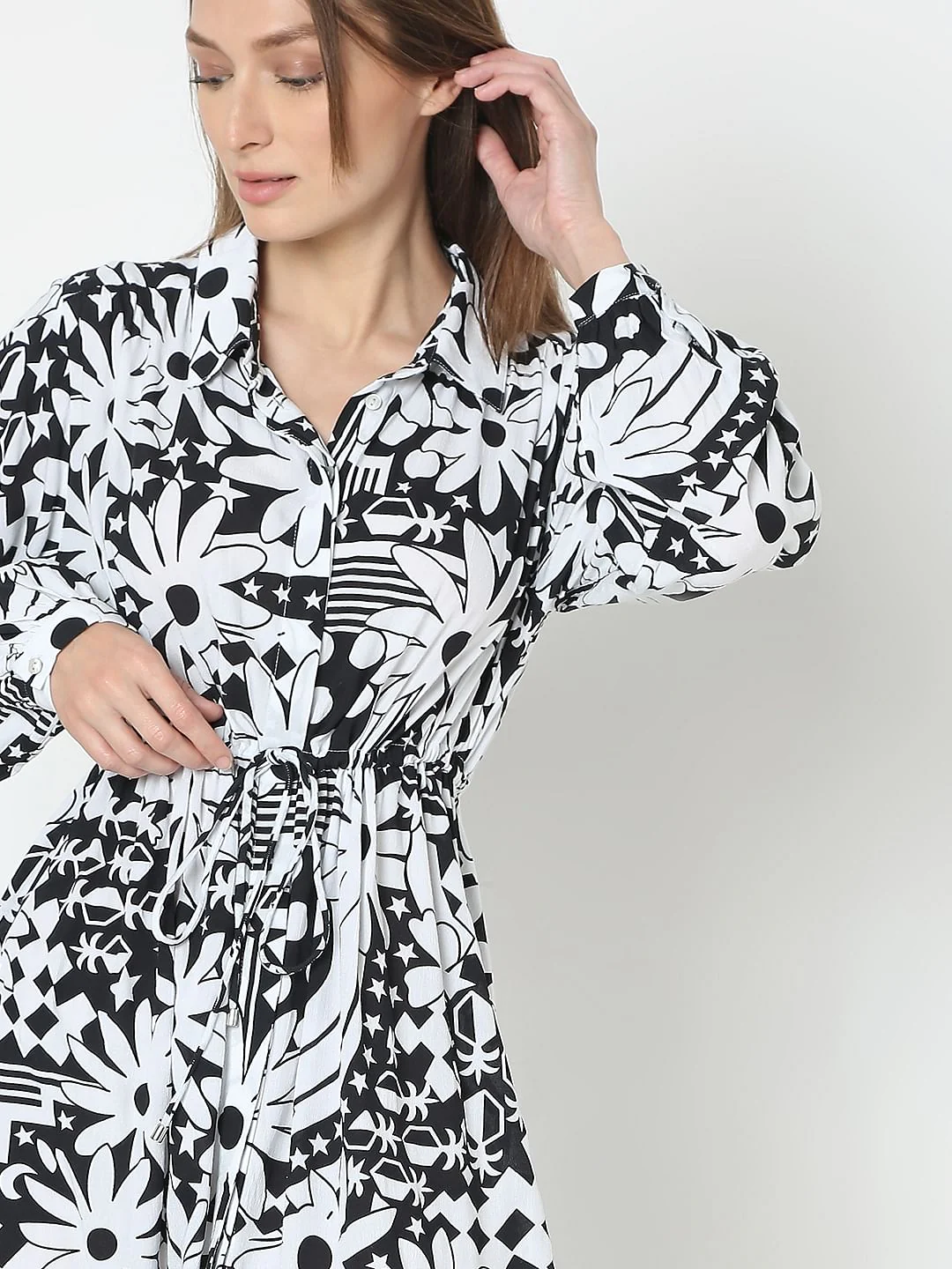 Black Printed Fit & Flare Dress - Image 6
