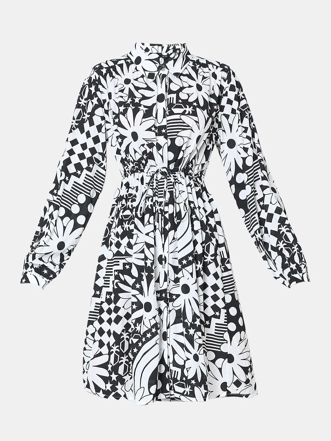 Black Printed Fit & Flare Dress - Image 7