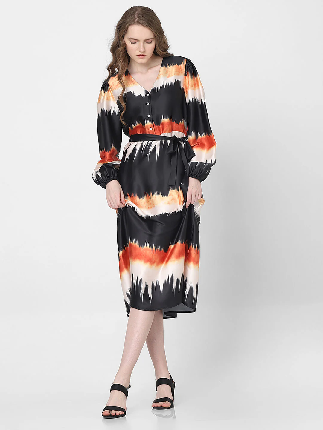 Black Watercolour Printed Midi Dress - Image 2