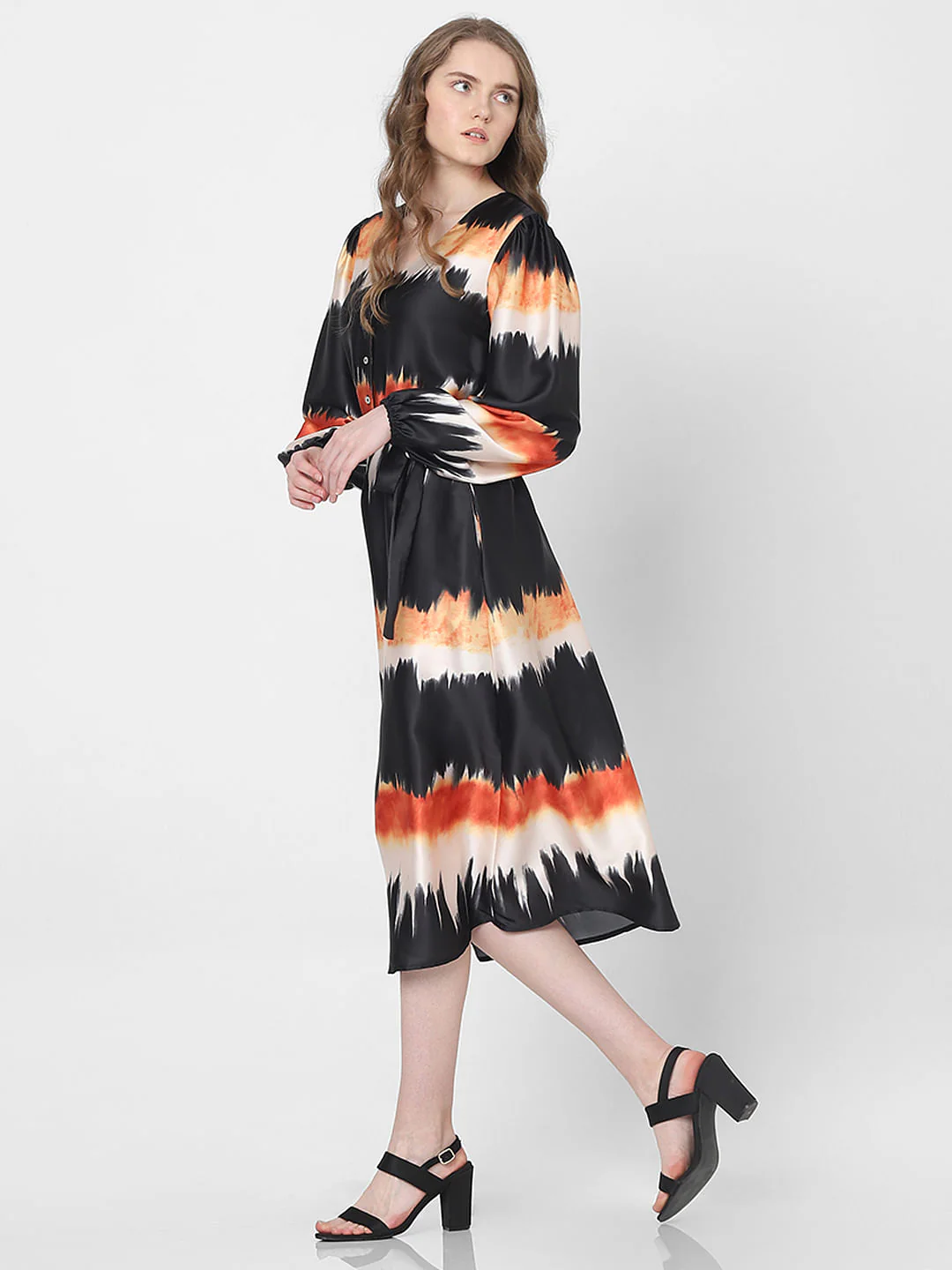 Black Watercolour Printed Midi Dress - Image 3