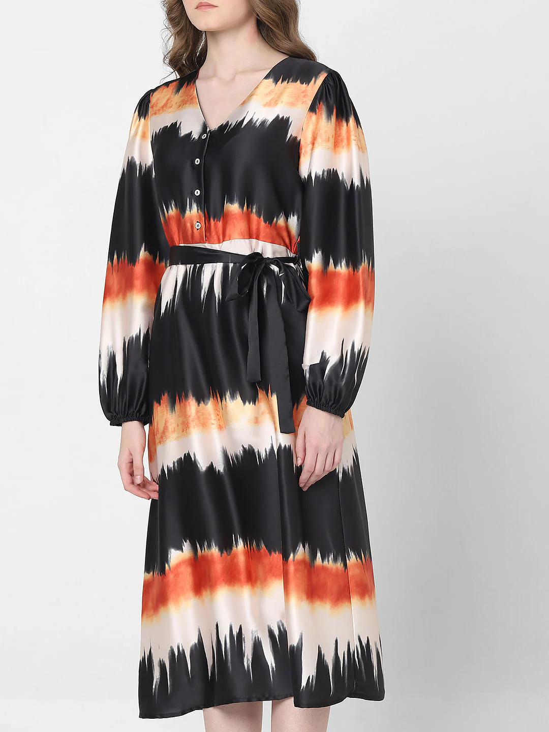 Black Watercolour Printed Midi Dress - Image 5