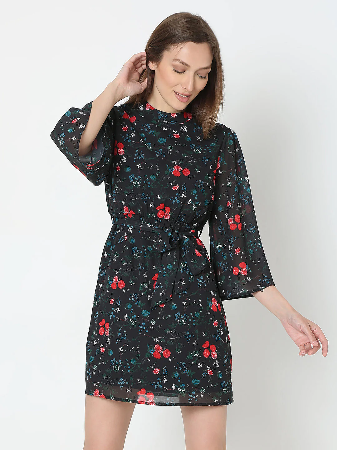 Black Floral Print Dress - Image 2