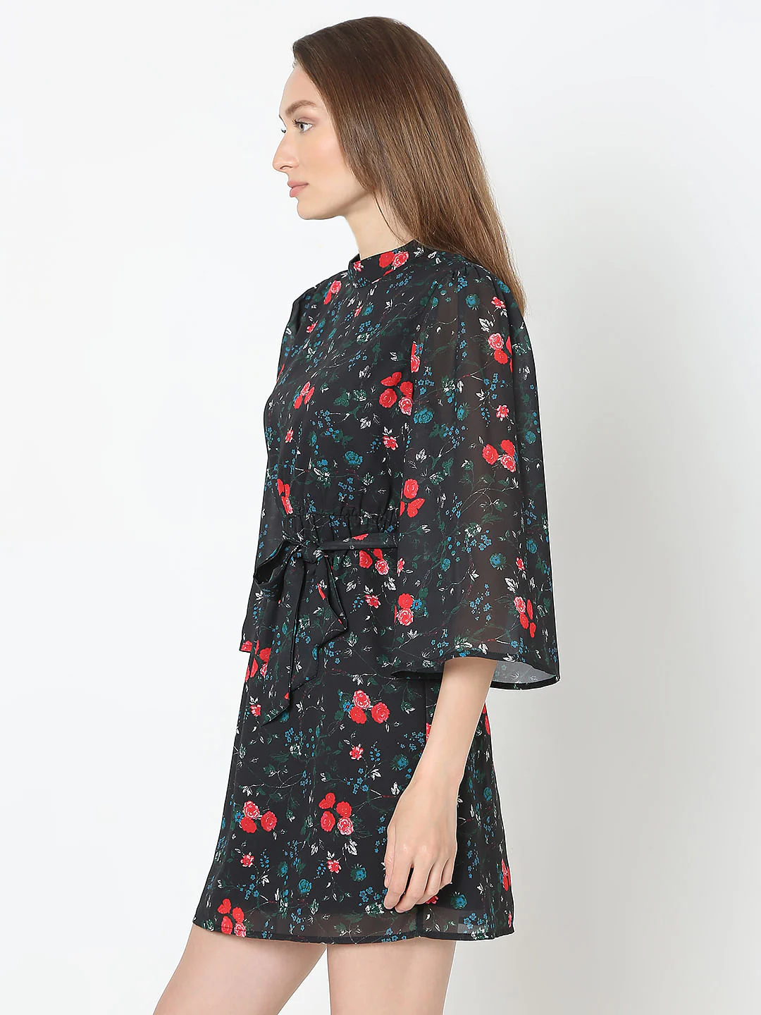 Black Floral Print Dress - Image 3
