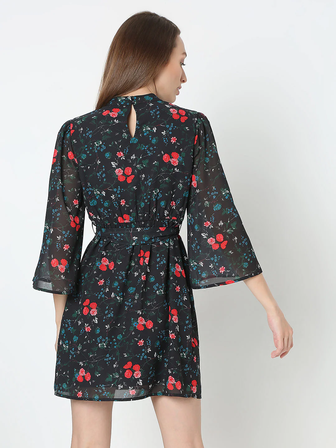 Black Floral Print Dress - Image 4