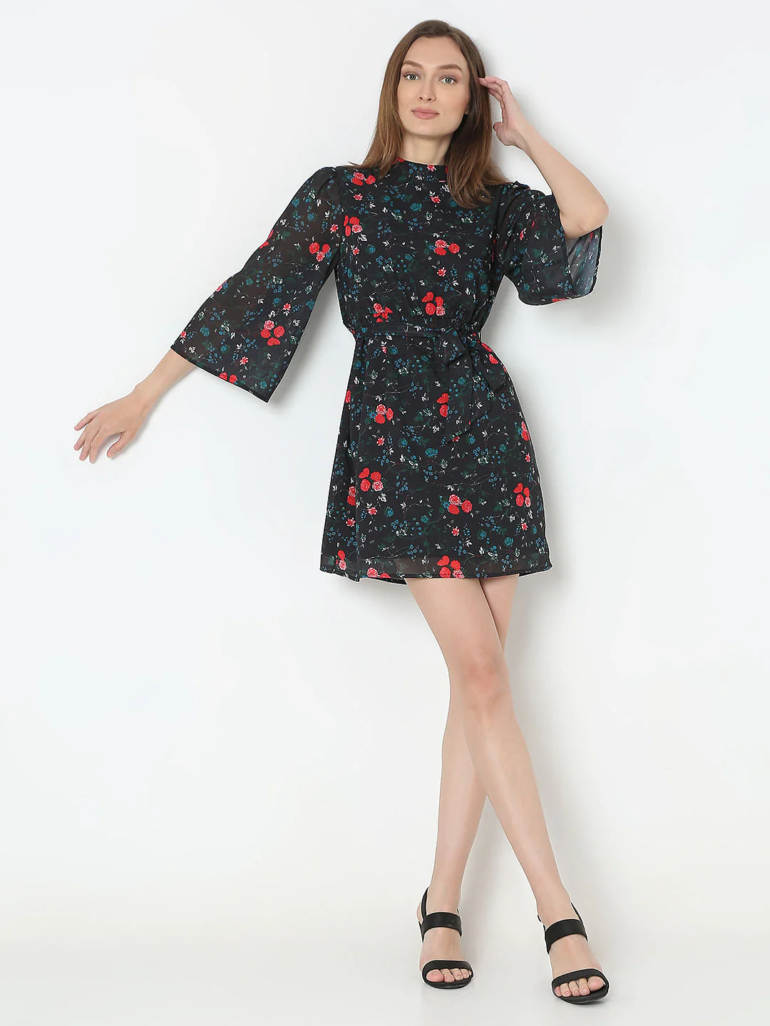 Black Floral Print Dress - Image 5