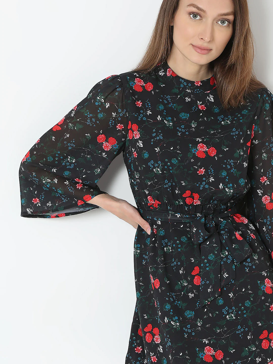 Black Floral Print Dress - Image 6