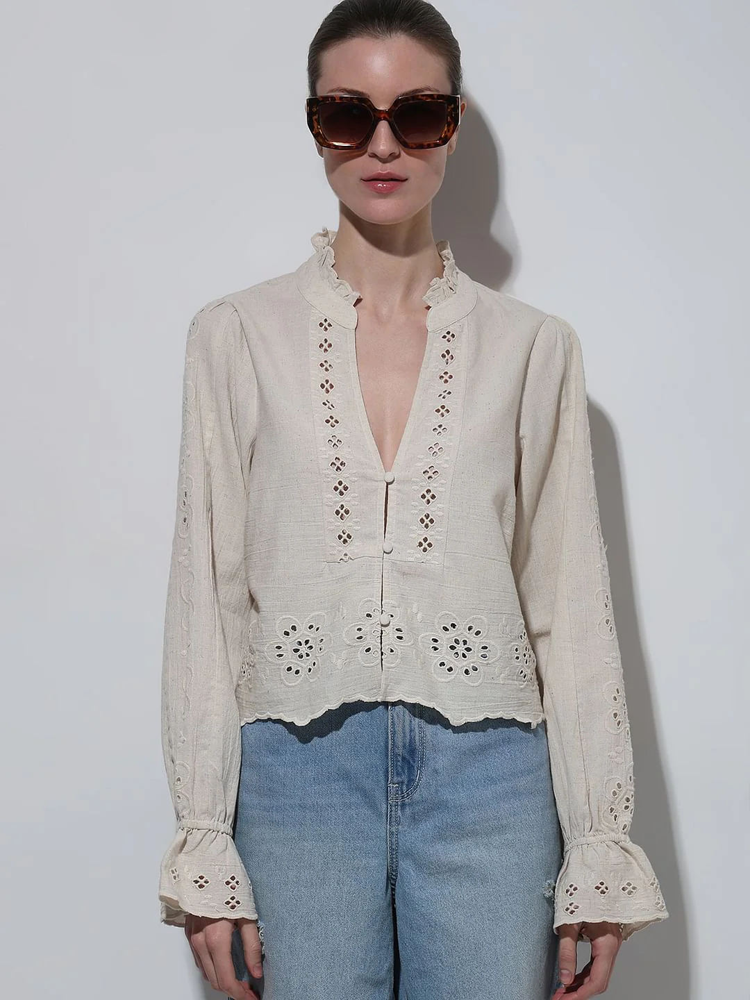 Ecru Schiffli Detail Top