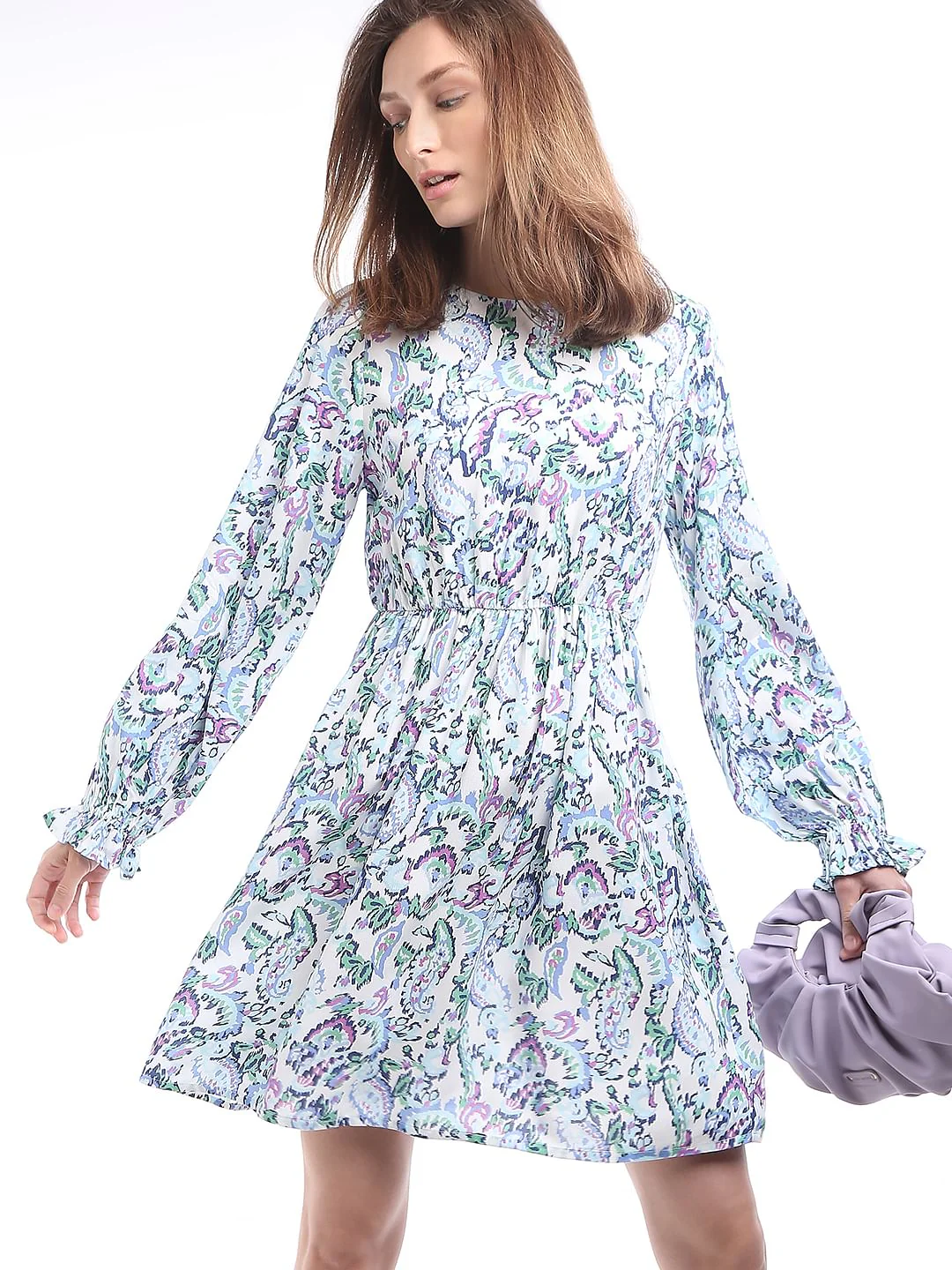 Light Blue Printed Mini Dress
