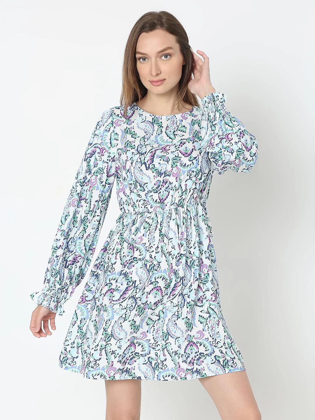 Light Blue Printed Mini Dress - Image 2